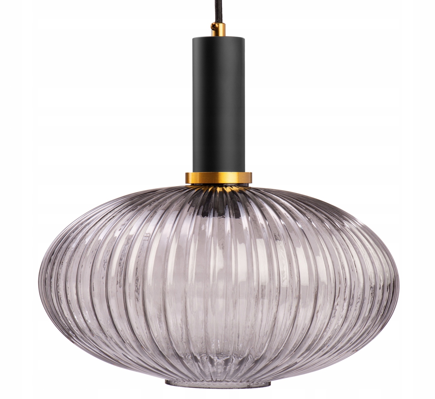 Sklenená závesná lampa vrúbkovaná Retro grafit 30 cm