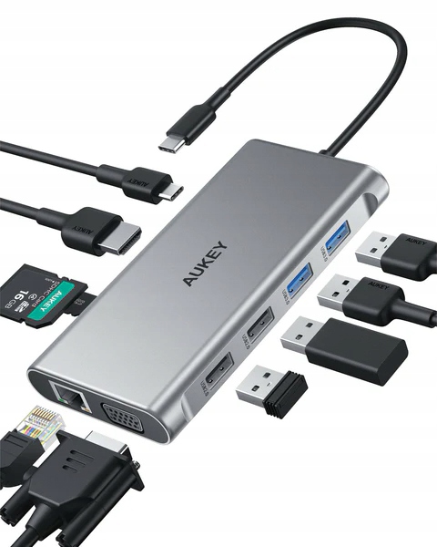 Aukey CB-C89 Usb-c Hub 10w1 Pd 100W Hdmi 4K Sd Lan