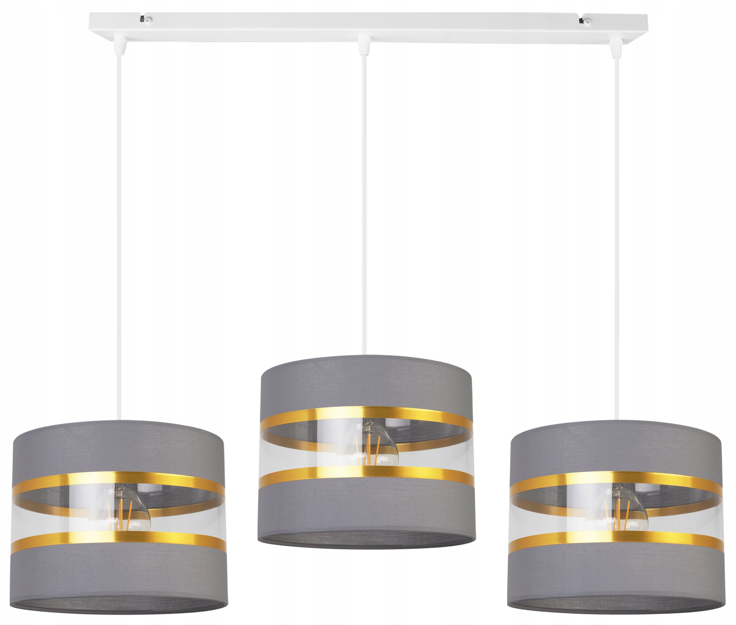 Závesná Stropná Lampa Trojitý Luster Glamour Tienidlo Zlaté Akcenty