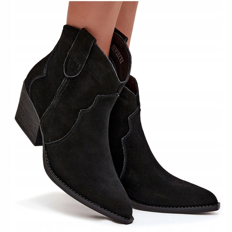 Kotníkové Kotníkové Boty Slip-on Z Přírodního Semiše, Kovbojské Kovbojské Boty Zateplené, Černé 36