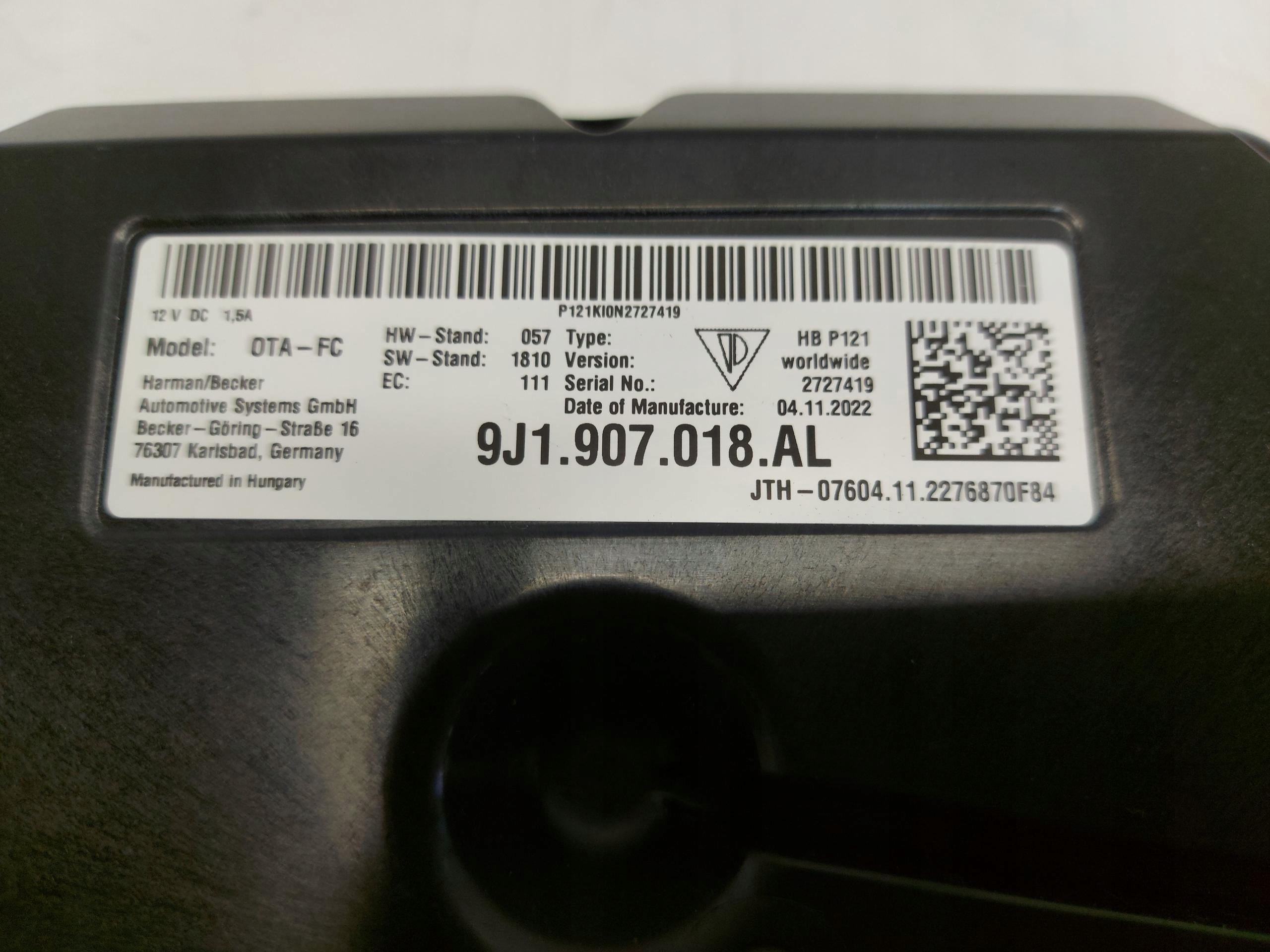 Porsche Taycan 4S 9J1 2022 module control unit online 9j1907018al