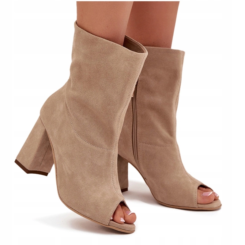 Dámské Kotníkové Boty Semišový Podpatek Sloupek Odhalené Prsty Zazoo 3830 Béžová 38