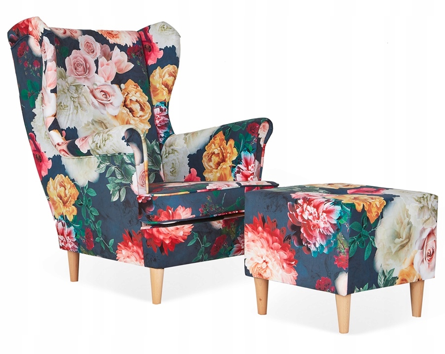 

Fotel Uszak z pufką Spa Kwiecisty styl angielski