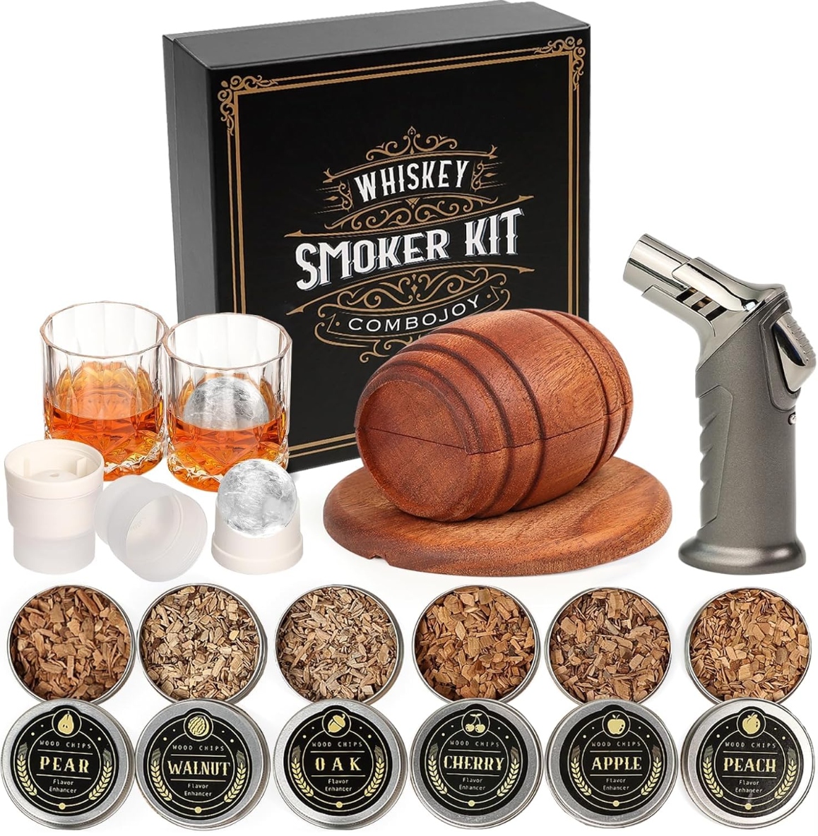 Sada na údenie Whisky 6 príchutí Poháre Formičky Zapaľovač – Chuť Dymu