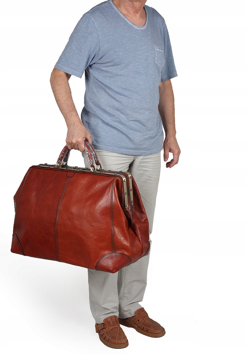 KUFER SKÓRZANY PRESTIŻOWA TORBA PODRÓŻNA SKÓRA Kolor okuć złoty