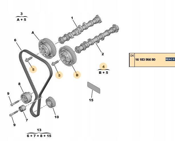 KOŁO WAŁKA ROZRZĄDU CITROEN PEUGEOT 1.2 PURETECH EB2ADT 1618395680 OE Numer katalogowy części 9812112880 1618395680