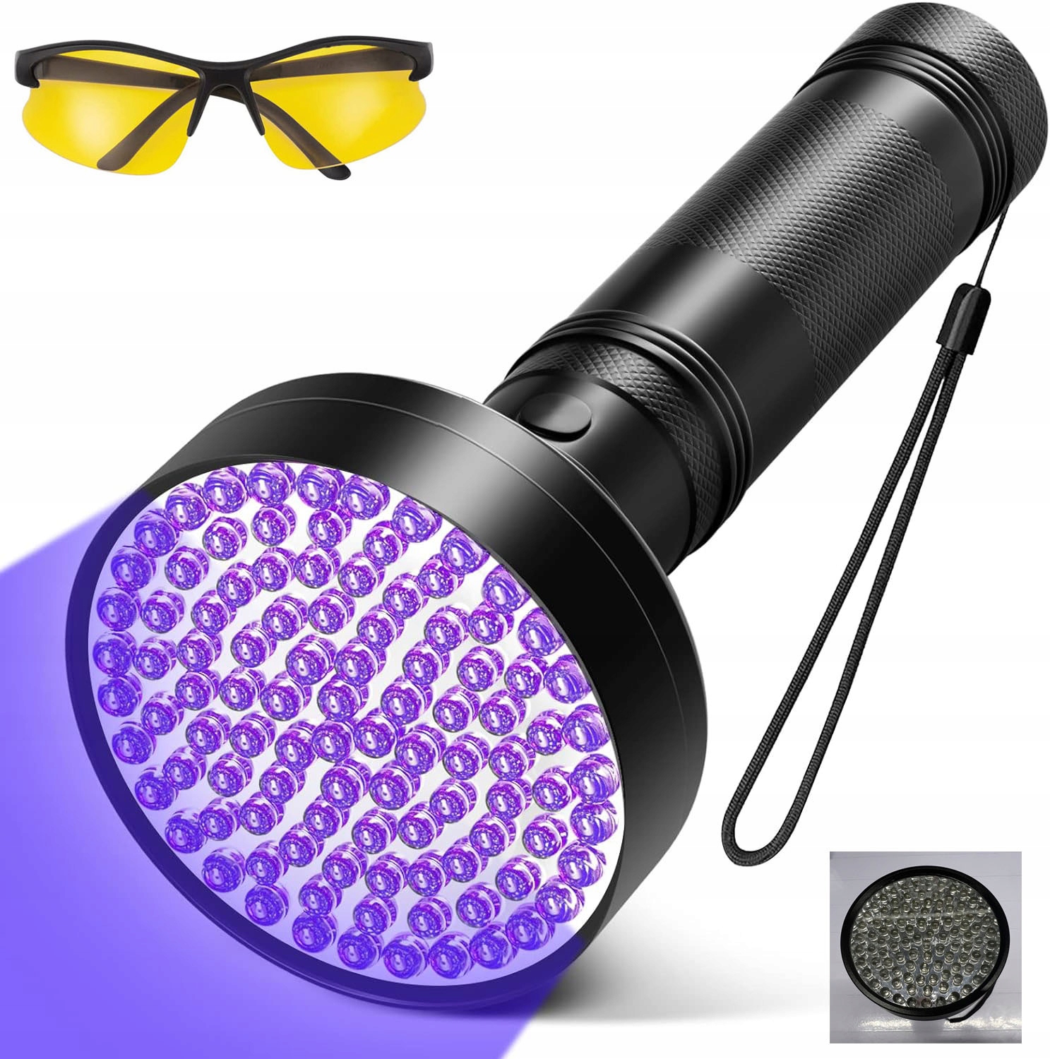 Latarka Uv Do Szukania Detektor Bursztynu Okularami Ochronnymi 100 Led