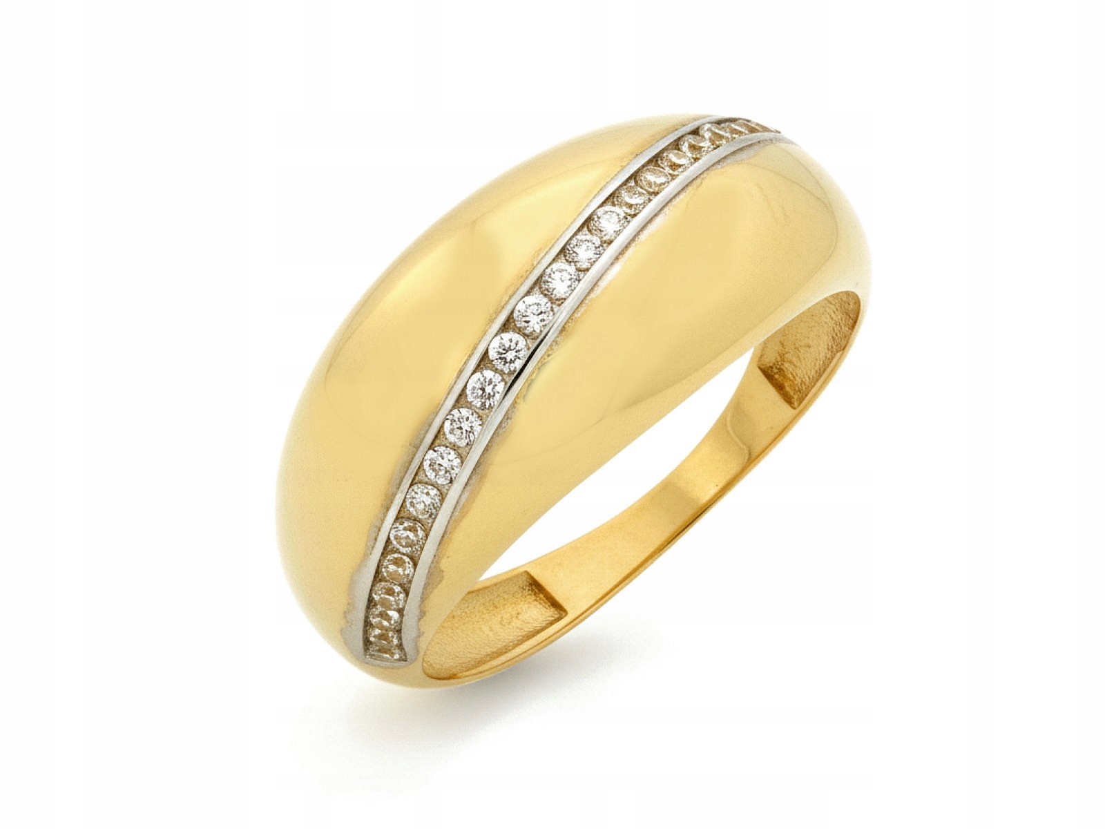 Zlatý prstýnek 585 lesklý, elegantní 20r s bílými Zirkony 2.34 g