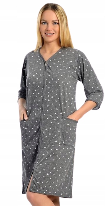 Bavlněný Šedý Župan Na Zip Šedý Župan Bílé Srdce XL