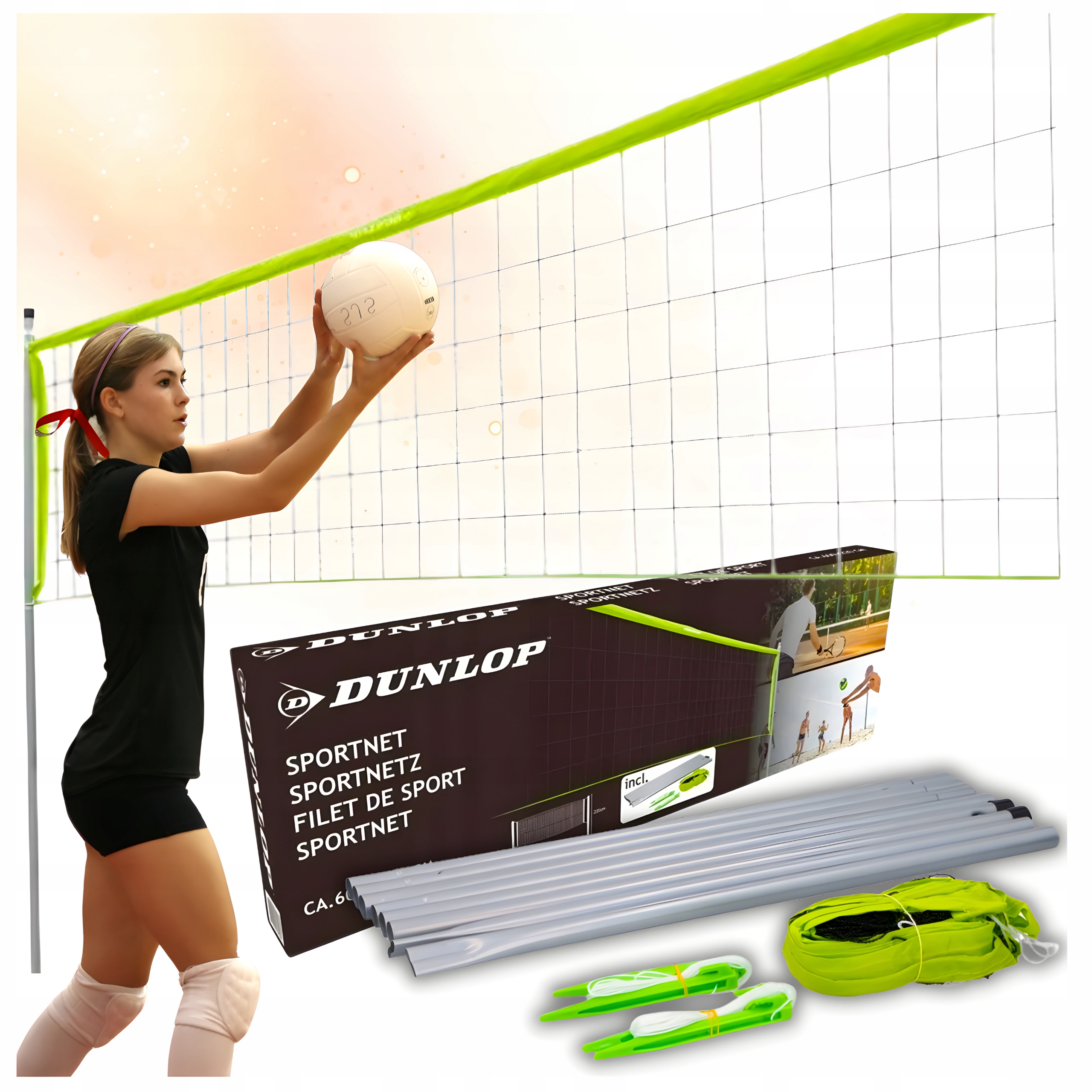 ZESTAW DO SIATKÓWKI BABINGTONA TENISA 3W1 SIATKA 6M PLAŻOWEJ DUŻY KOŁKI