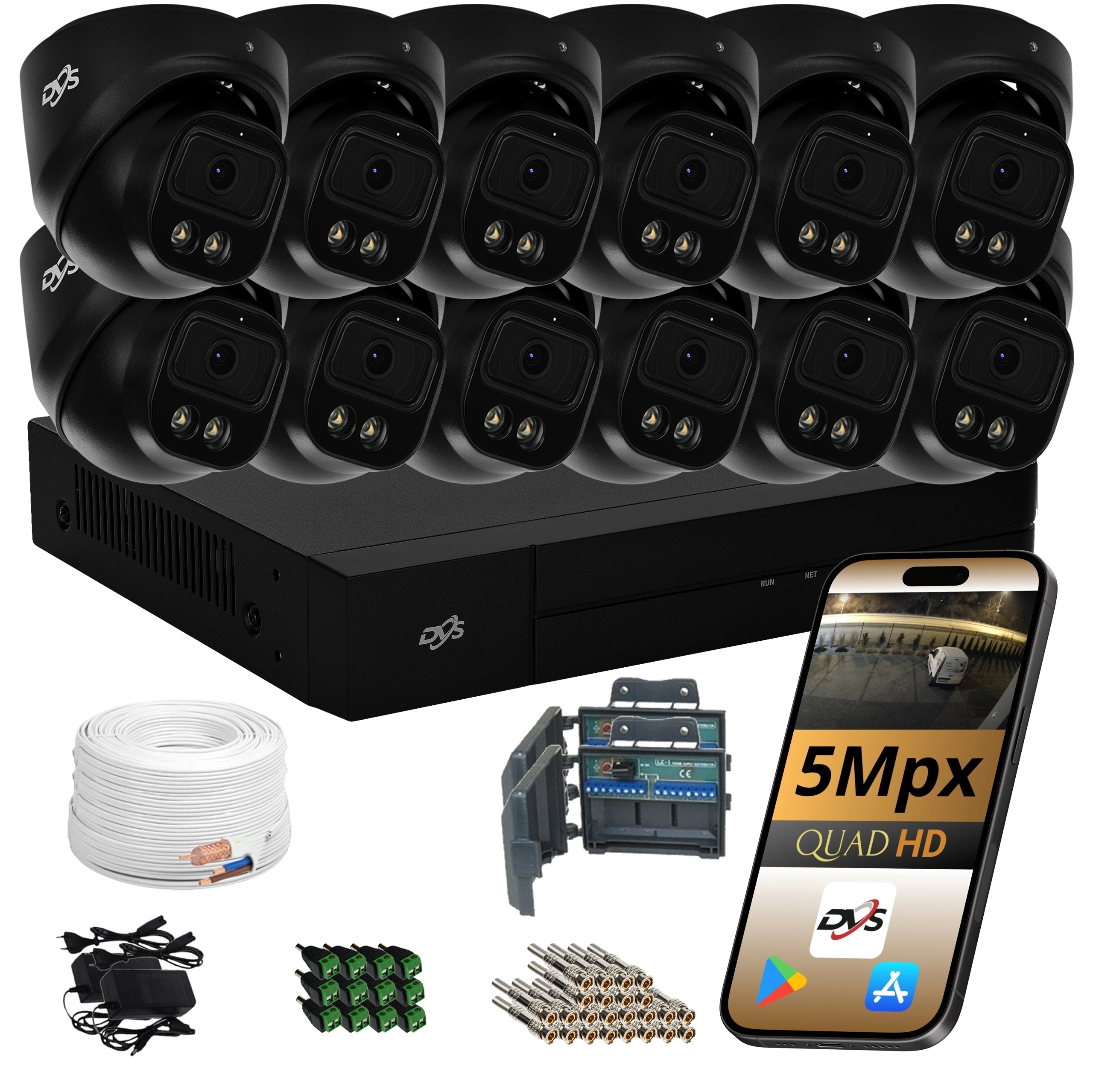 Sada 12 Venkovních Kamer Černá Analogová Kamera Kopule Monitorovací 5MP