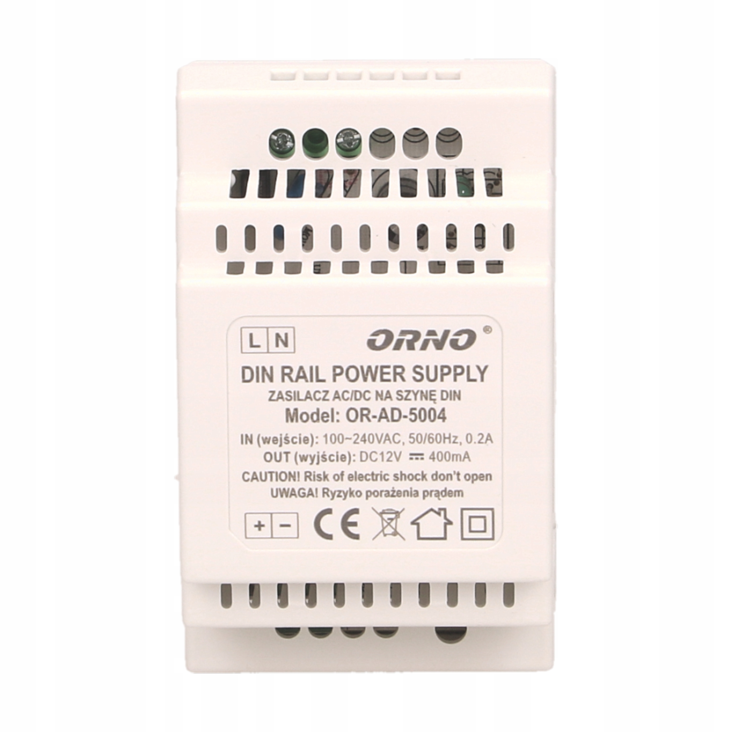 Zasilacz Impulsowy Na Szynę DIN 12V 0,4A Orno OR-AD-5004 400mA Waga produktu z opakowaniem jednostkowym 0.15 kg