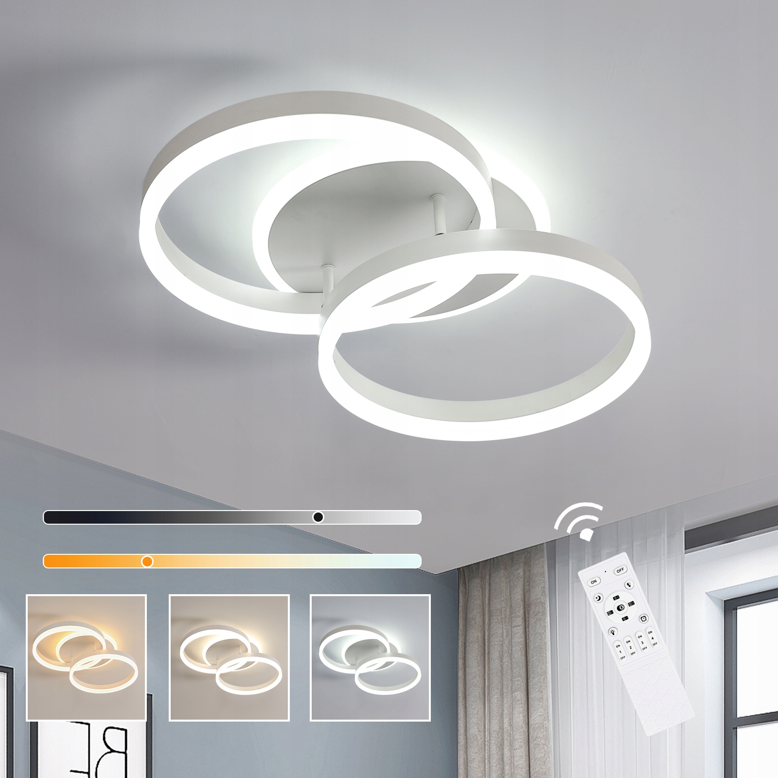 Lampa Sufitowa Led Wiszaca Biala Okrągły Nowoczesna Ściemnialna+pilot 46W