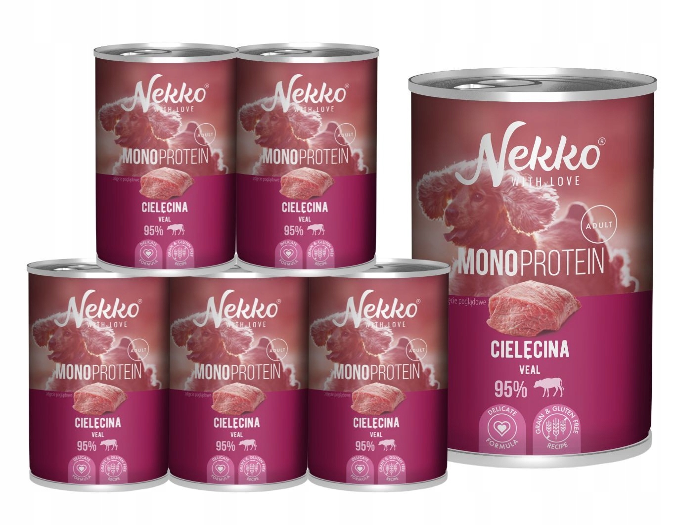 Levně Nekko Monoprotein Adult vlhké krmivo pro psy Telecí maso 6x400g