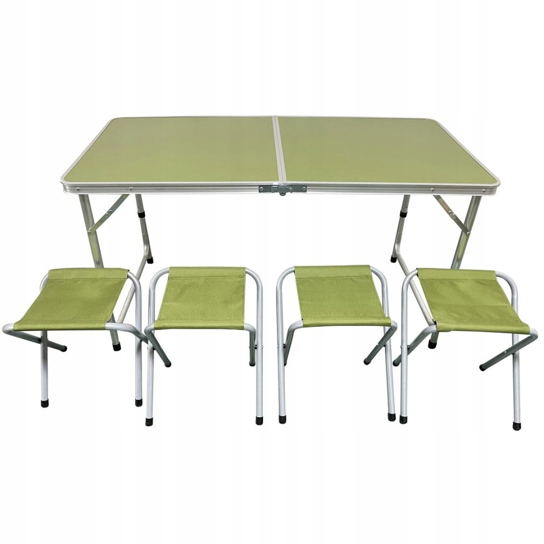 Turistický Skládací Kempingový Stolek 120X60X70/62/55 CM 4 Křesla Zelená