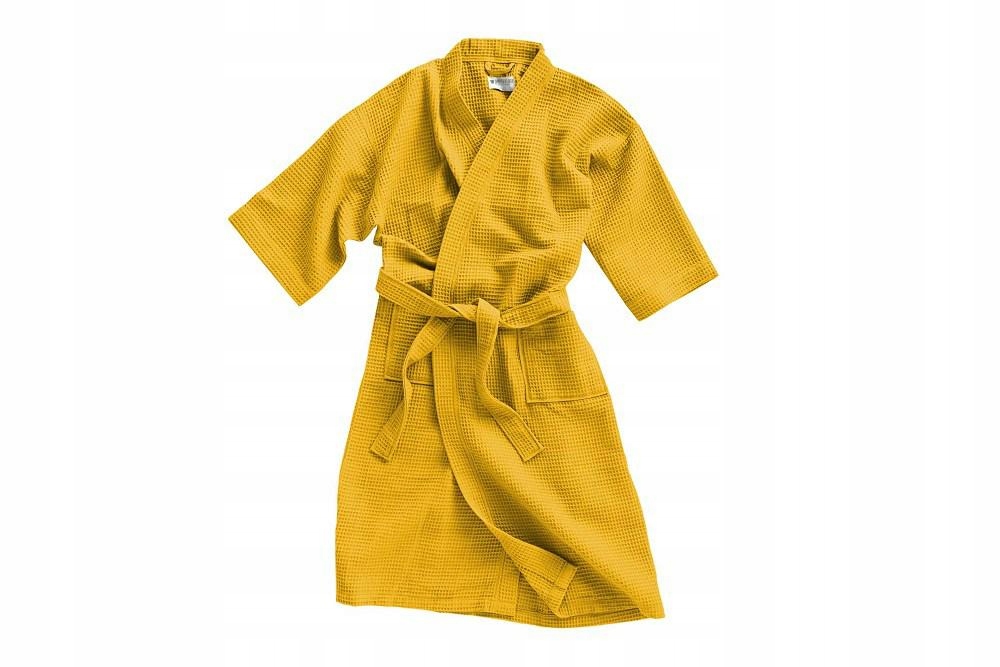Hořčicový vaflovaný župan Kimono Gofer S/m bavlněný