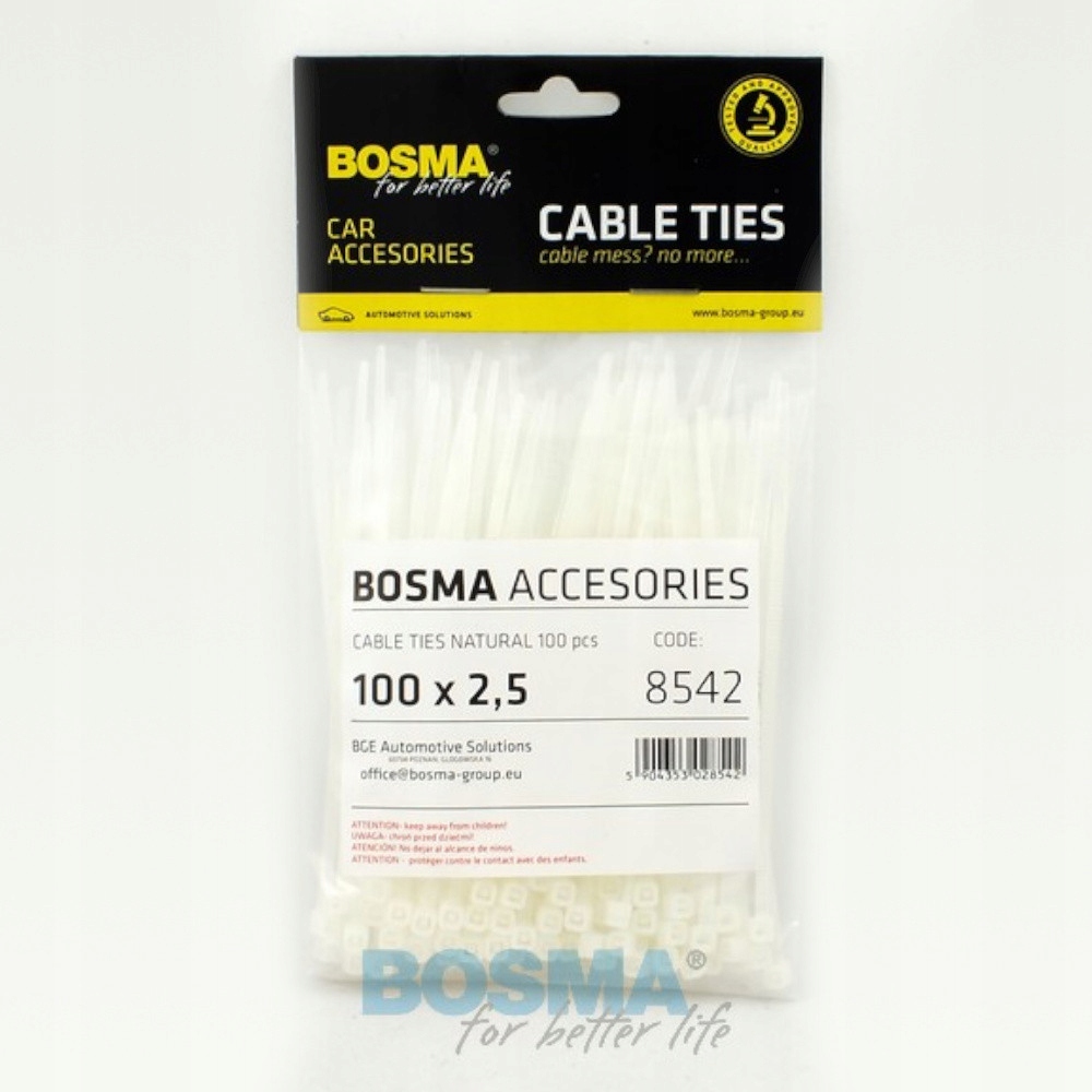 

Opaski Kablowe Białe Bosma (100 szt) 2,5x100mm
