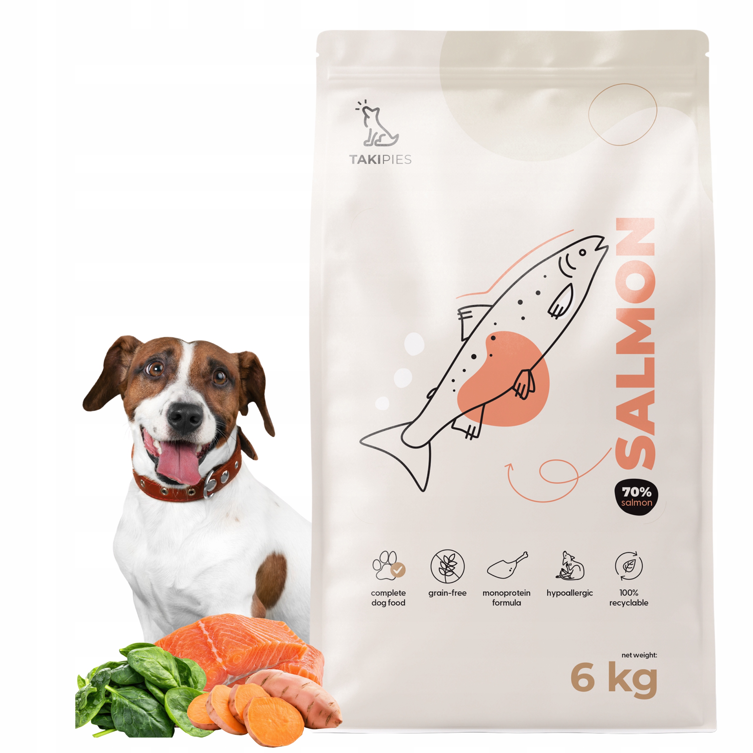 Karma Dla Psa Sucha z Łososiem 6kg Bezzbożowa Premium Wysokomięsna Takipies