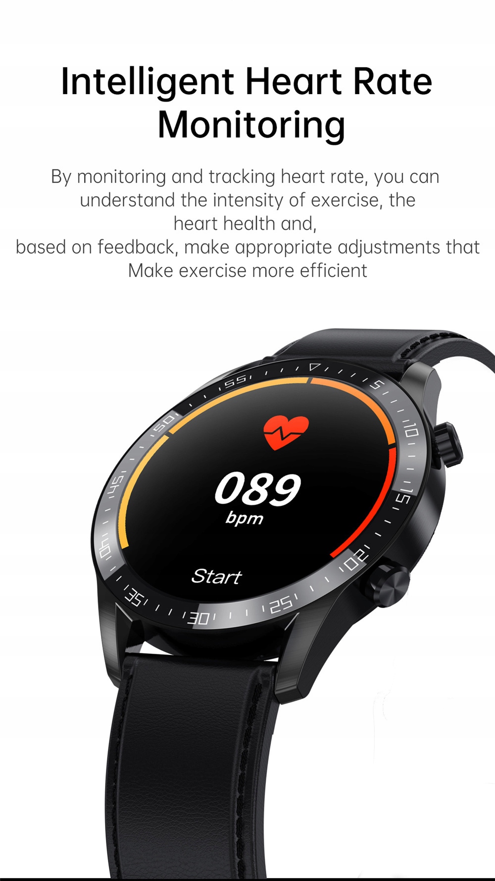 Smart Watch Heart Rate Blood Monitor Pressure Materiał paska guma