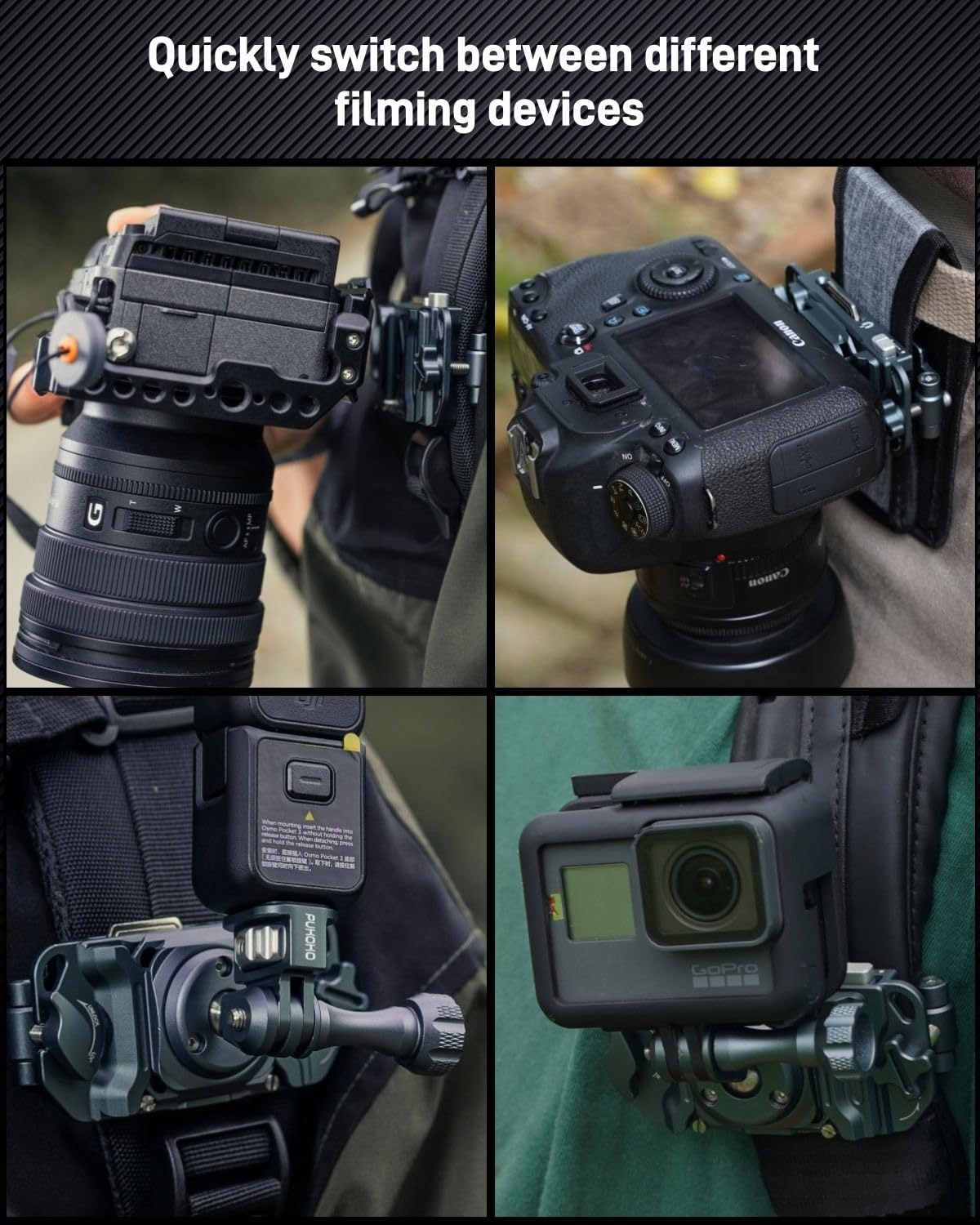 Klips Do Kamery Plecaka Paska Szybkozłączka 1 4 Cala DSLR Action PUKOKO — miniatura 5