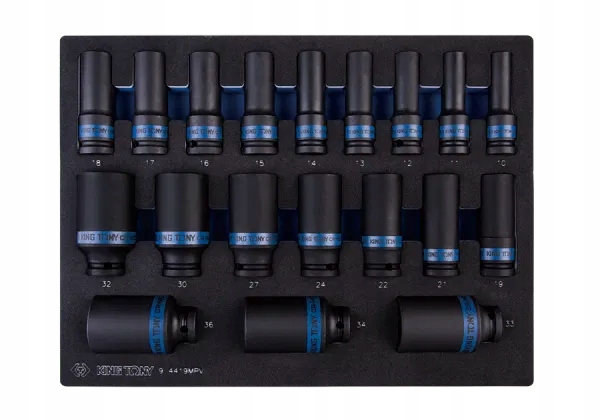 ZESTAW NASADEK UDAROWYCH 1/2" 19 cz. DŁUGIE 6-KĄT, 10 - 36mm, WKŁAD Z PIANK