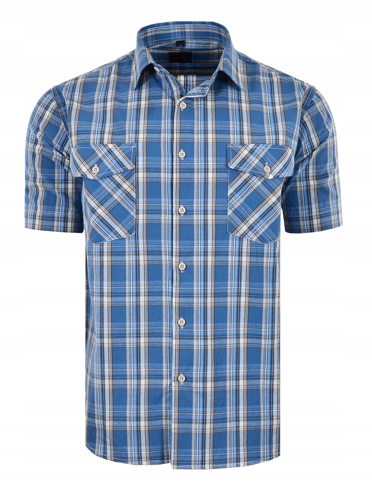 47/48 Košile Kostkovaná Modrá Krátká Velká