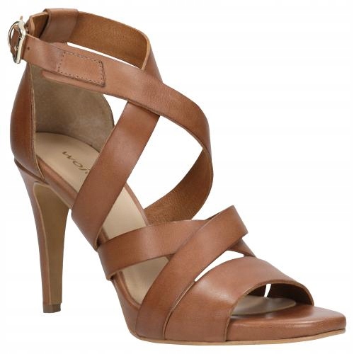 Dámské Kožené sandály na podpatku Kůže světle hnědá Wojas vel. 37