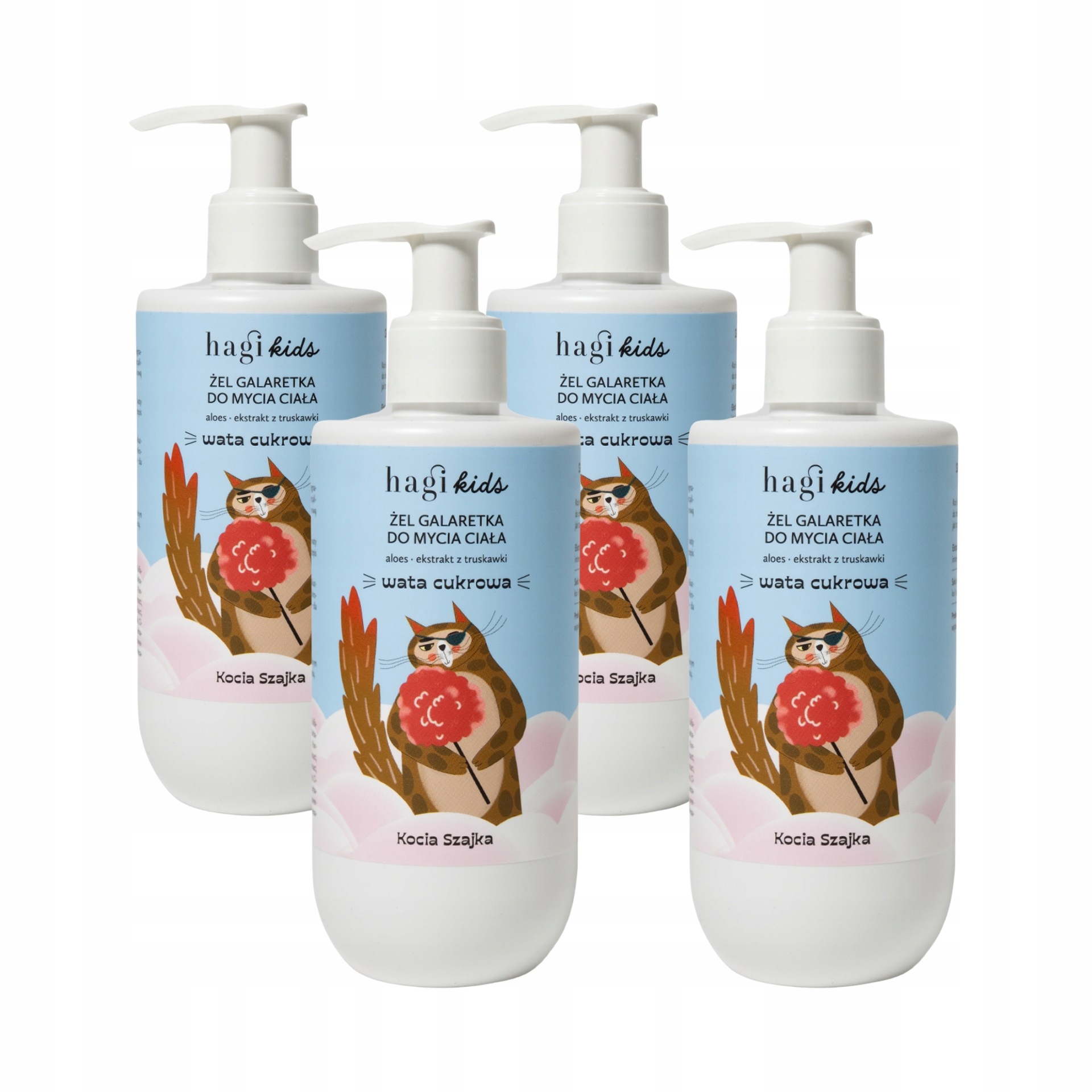 4 x Żel Galaretka do Mycia Ciała Hagi Kids x Kocia Szajka dla Dzieci 300 ml