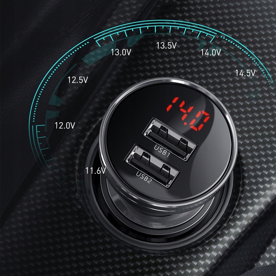 Baseus ładowarka samochodowa 2x USB 4,8A 24W z LCD Zgodność ze standardem Quick Charge 2.0 Quick Charge 3.0 Quick Charge 4.0