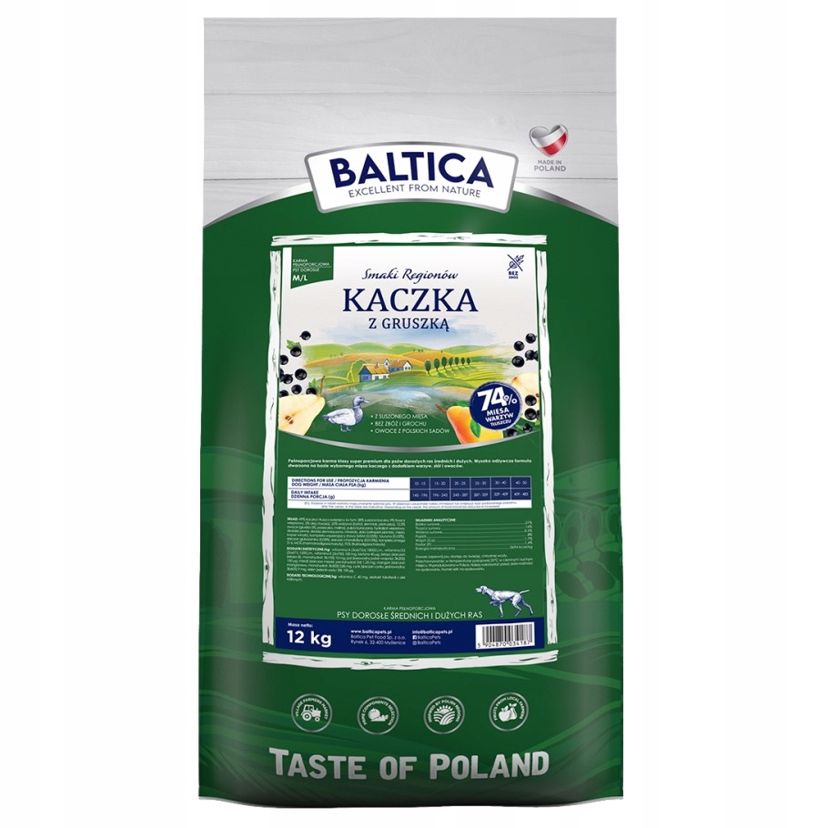 Levně Baltica Adult Kachna s hruškou M/L 12 kg Bezobilné suché Krmivo pro psy