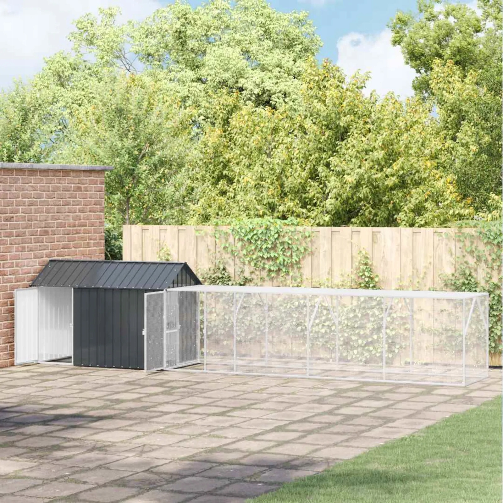 vidaXL Ptačí klec Antracit 619 x 111 x 142 cm Pozinkovaná ocel