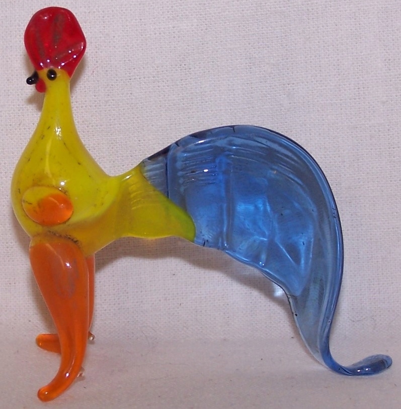 KOLOROWY KOGUT.STARE PIĘKNE ARTYSTYCZNE SZKŁO.BCM