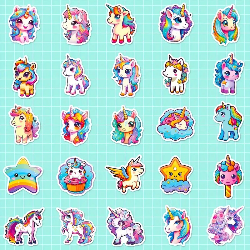 200x NAKLEJKI JEDNOROŻCE UNICORN WLEPY STICKER MIX WODOODPORNE JEDNOROŻEC Szerokość 50 mm