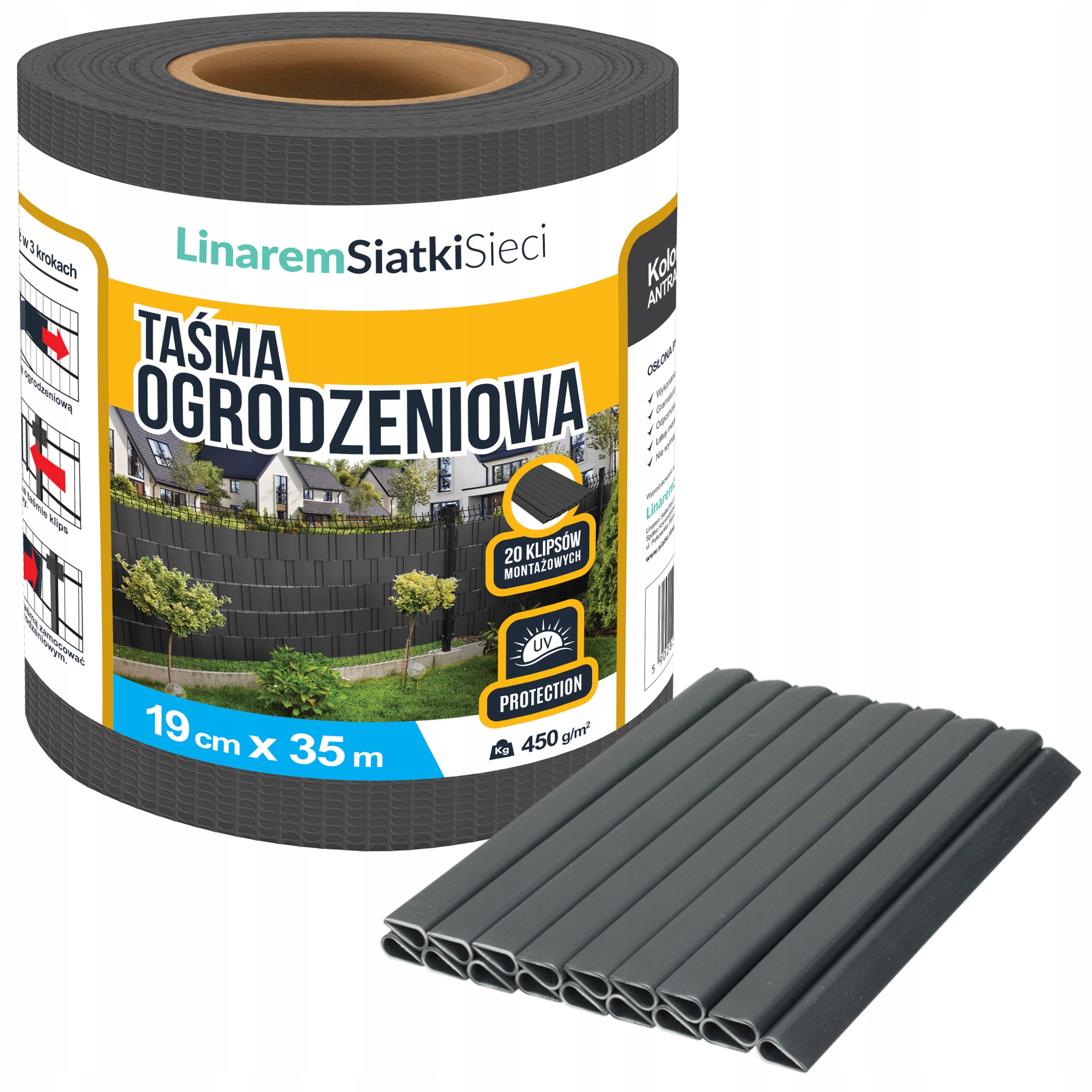 Taśma Ogrodzeniowa Antracyt 19x35m Osłona Na Ogrodzenia Uv Zestaw 6 szt.