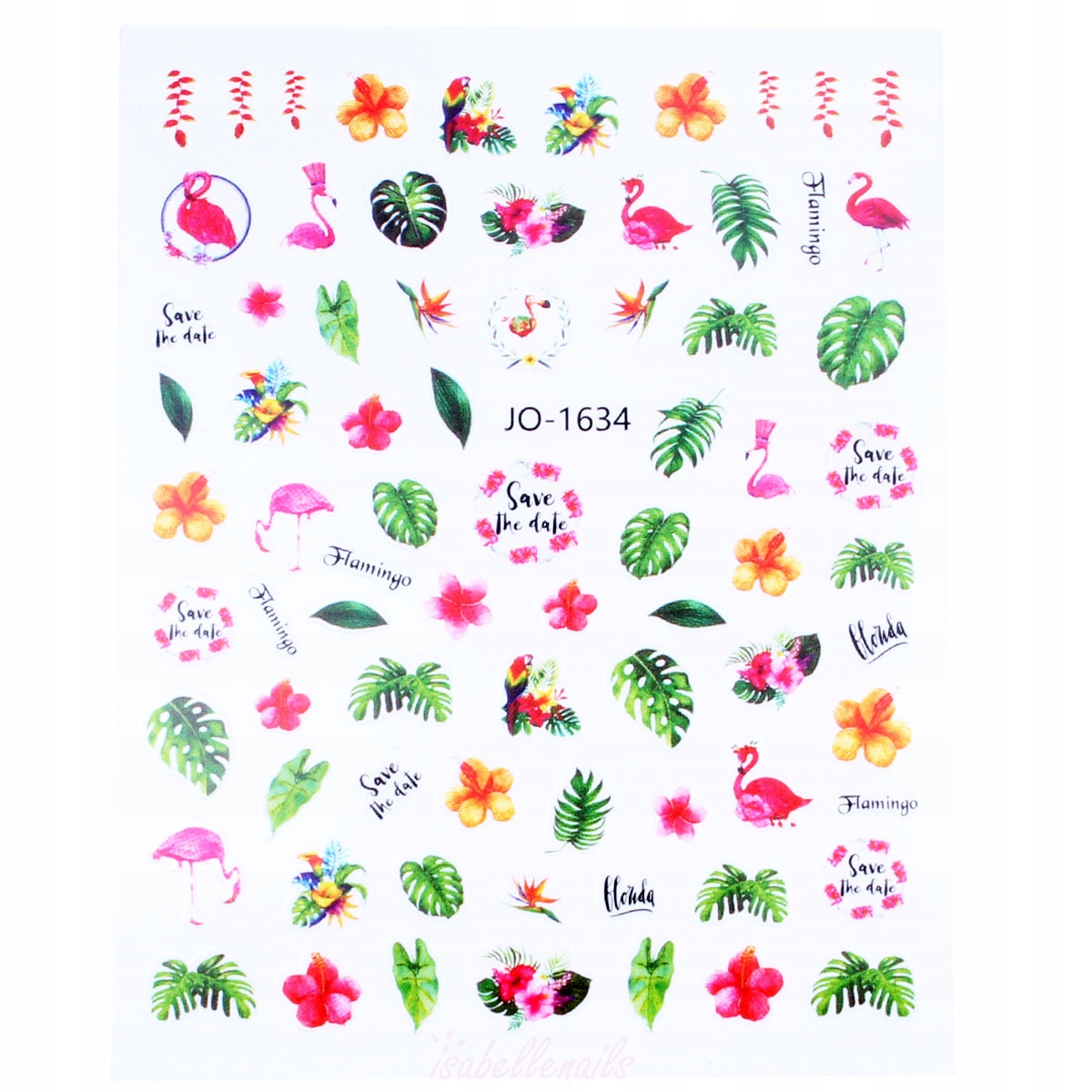 NAKLEJKI 3D NA PAZNOKCIE KWIATY FLAMINGI LIŚCIE JO-1634