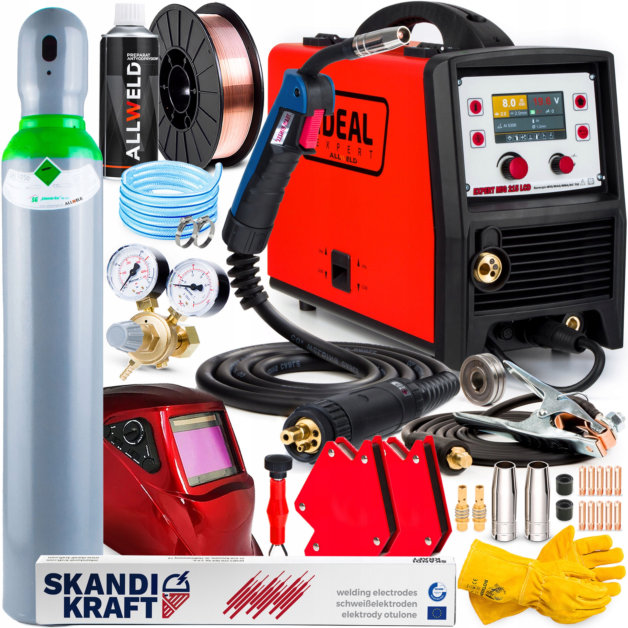 Invertorová Svářečka Ideal Mig 215 LCD Mma Tig 200A Igbt Flux 230V