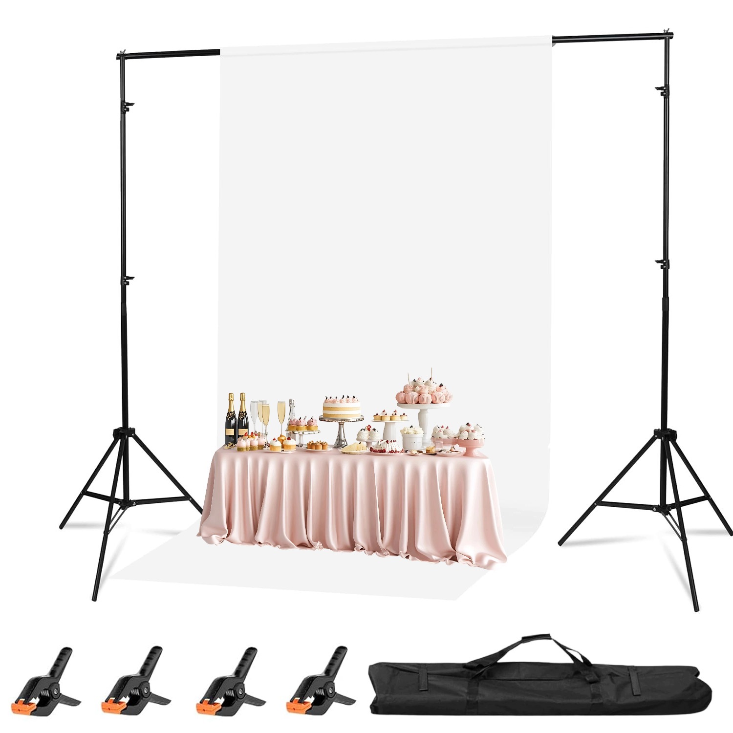 Stativ Pro Fotografické Pozadí, Studiový Set 200x200CM, Svorky Taška