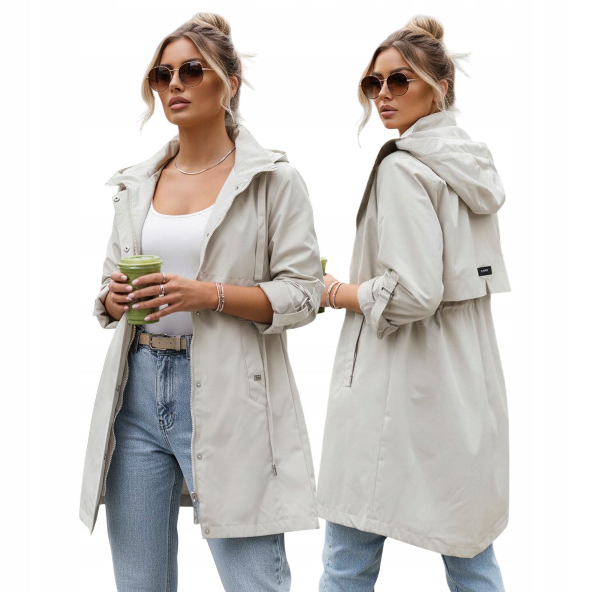 Kurtka damska przejściowa parka z kapturem ciemnobeżowa TY5557 XXL