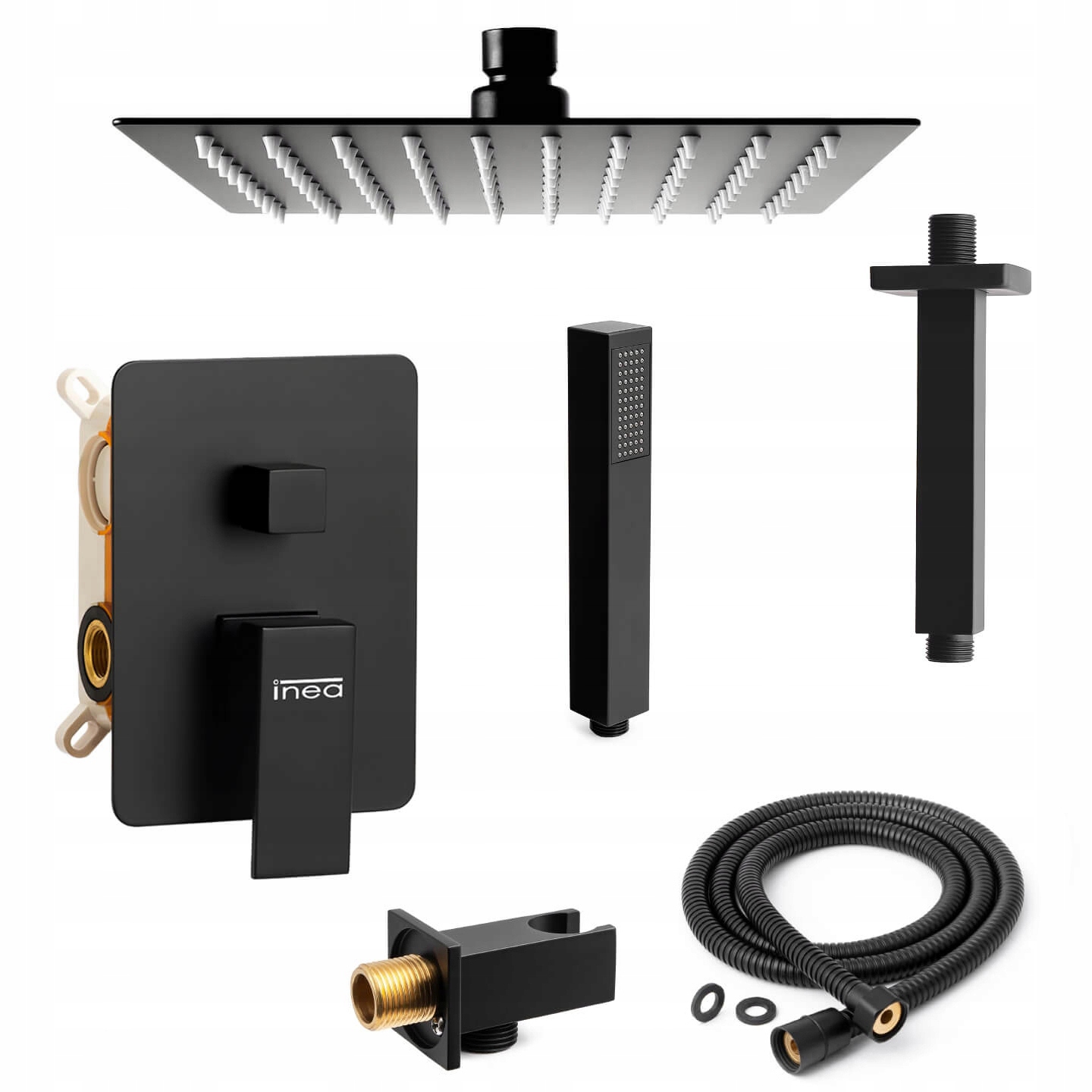 Podomietkový Stropný Sprchový Set Čierny Mat S Dažďovou Sprchou Na Strope