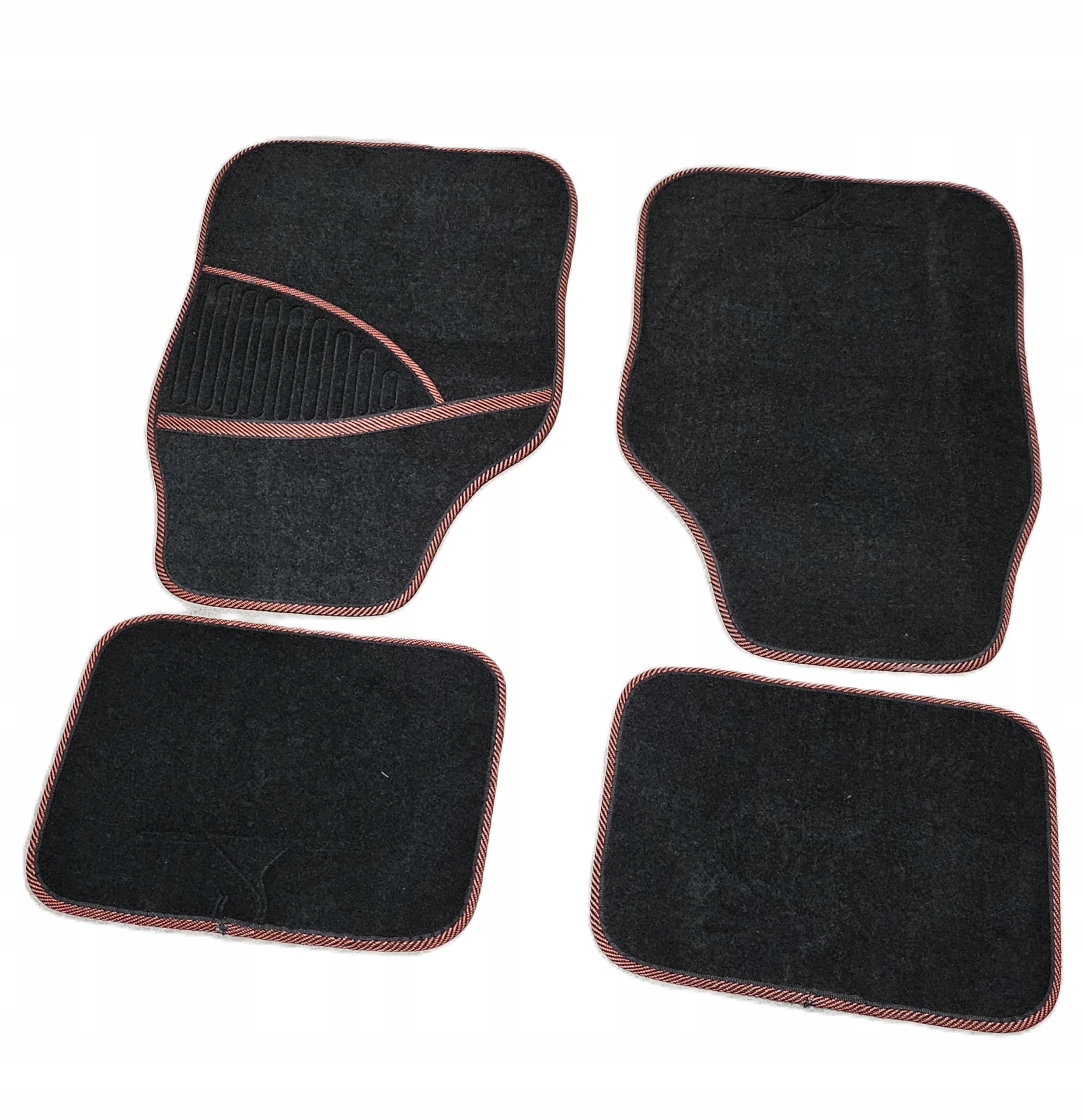 Dywaniki Welurowe Uniwersalne Komplet 4sztuki z czerwony przeszyciem