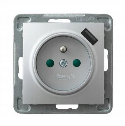 Ospel Impression stříbrný – zásuvka s uzemněním Usb GP-1YZPUSB/m/18