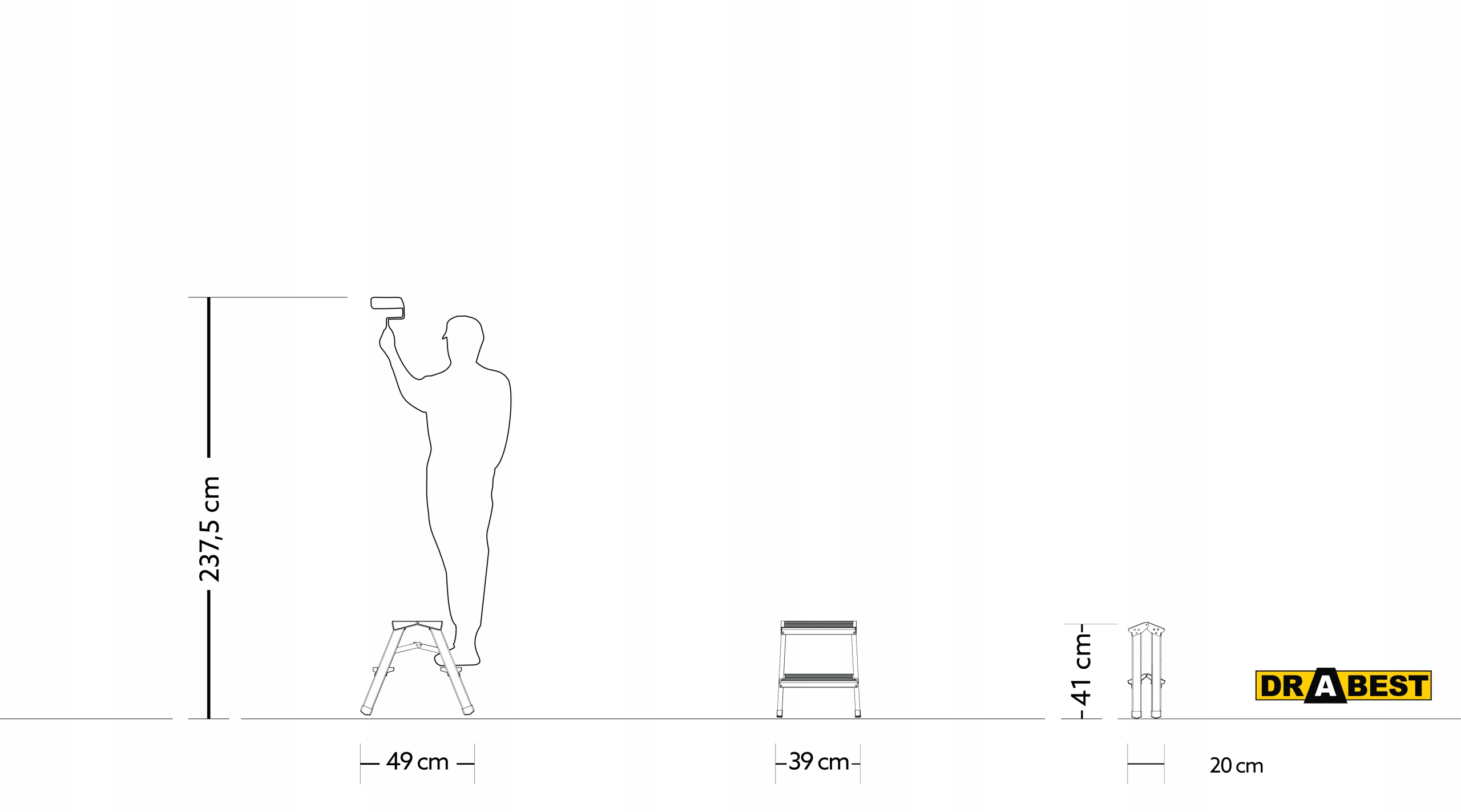 Polska DRABINKA DWUSTRONNA 2x2 SCHODKI Waga 2.2 kg