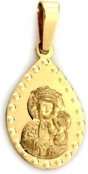 Zlatý medailonek 585 kapka Panna Maria Čenstochovská Svaté Přijímání suvenýr 14K