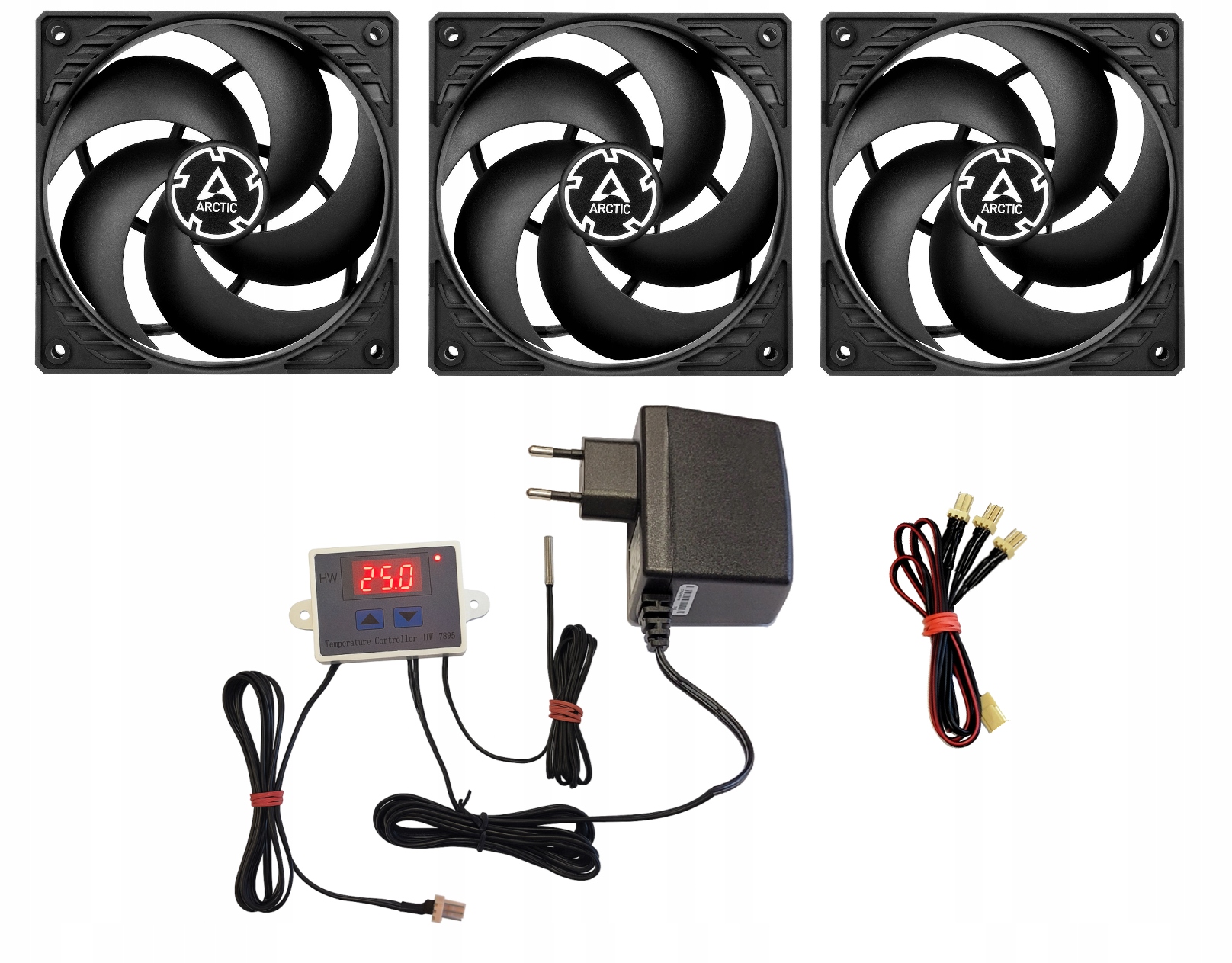 3 ventilátory pro chlazení skříní Rack nebo Lanberg s napájecím zdrojem a senzorem