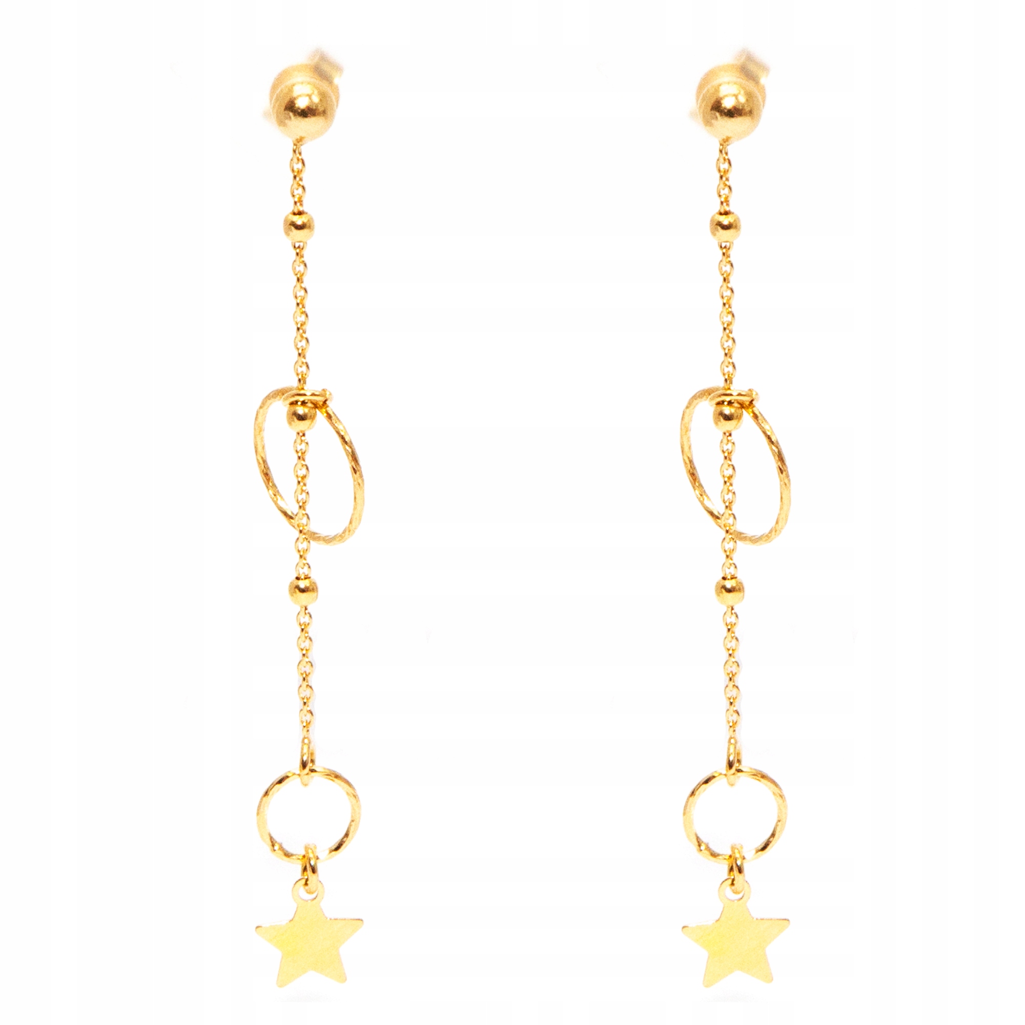 Stříbrné pozlacené náušnice závěsné hvězdičky stříbro 925 kruhy kuličky dlouhé