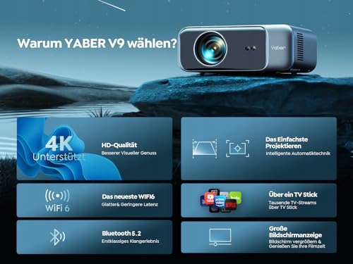 YABER Projektor Full HD 1080P 4K WiFi6 Bluetooth 28000 Lumen 300 Cali — miniatura 7