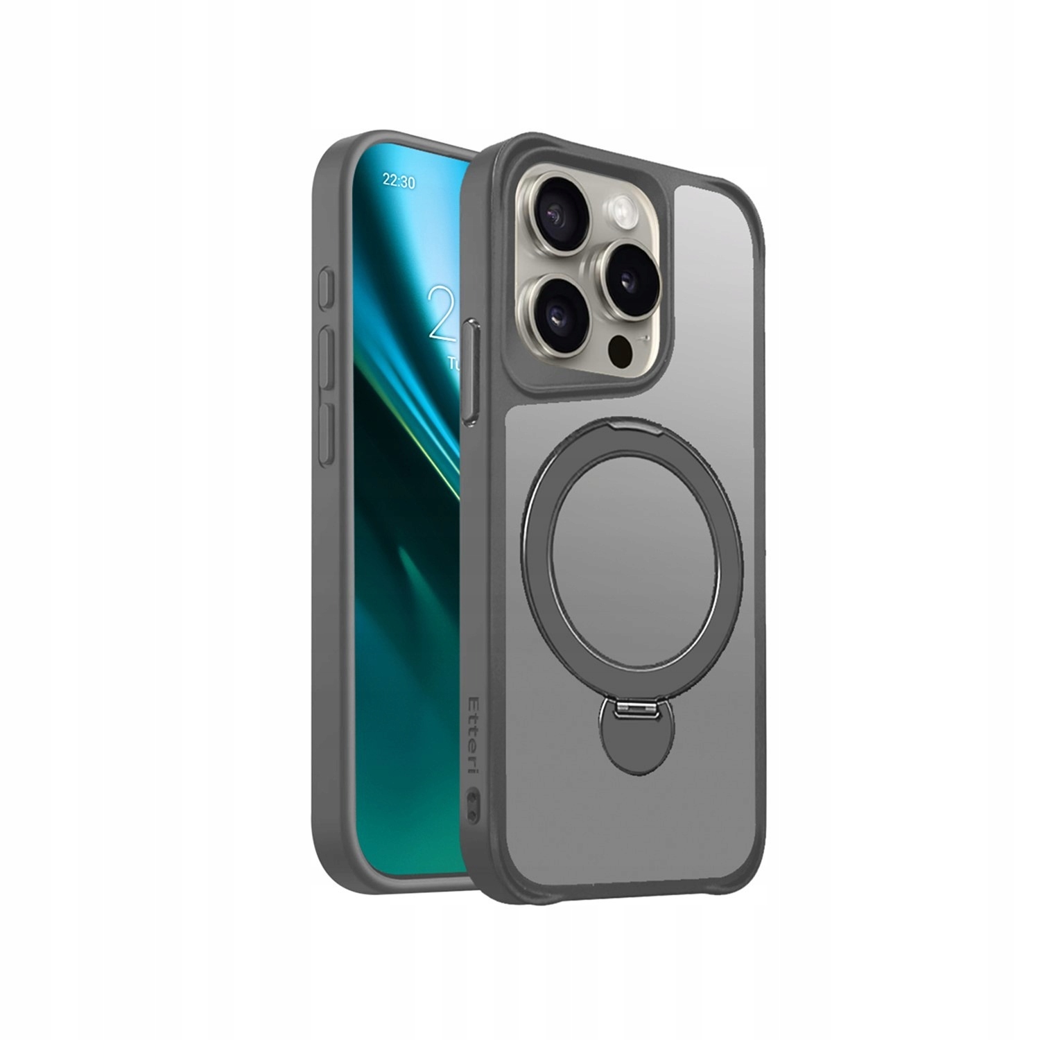Pouzdro pro iPhone 15 Pro Etteri Matt Mag Ring šedé