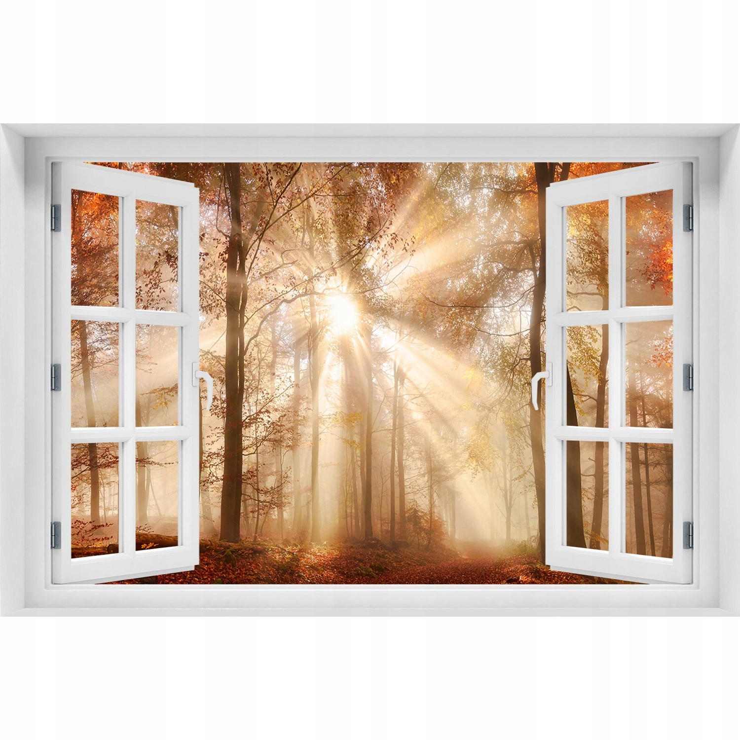 

3D Okno Naklejka na ścianę Mgła w lesie jesień