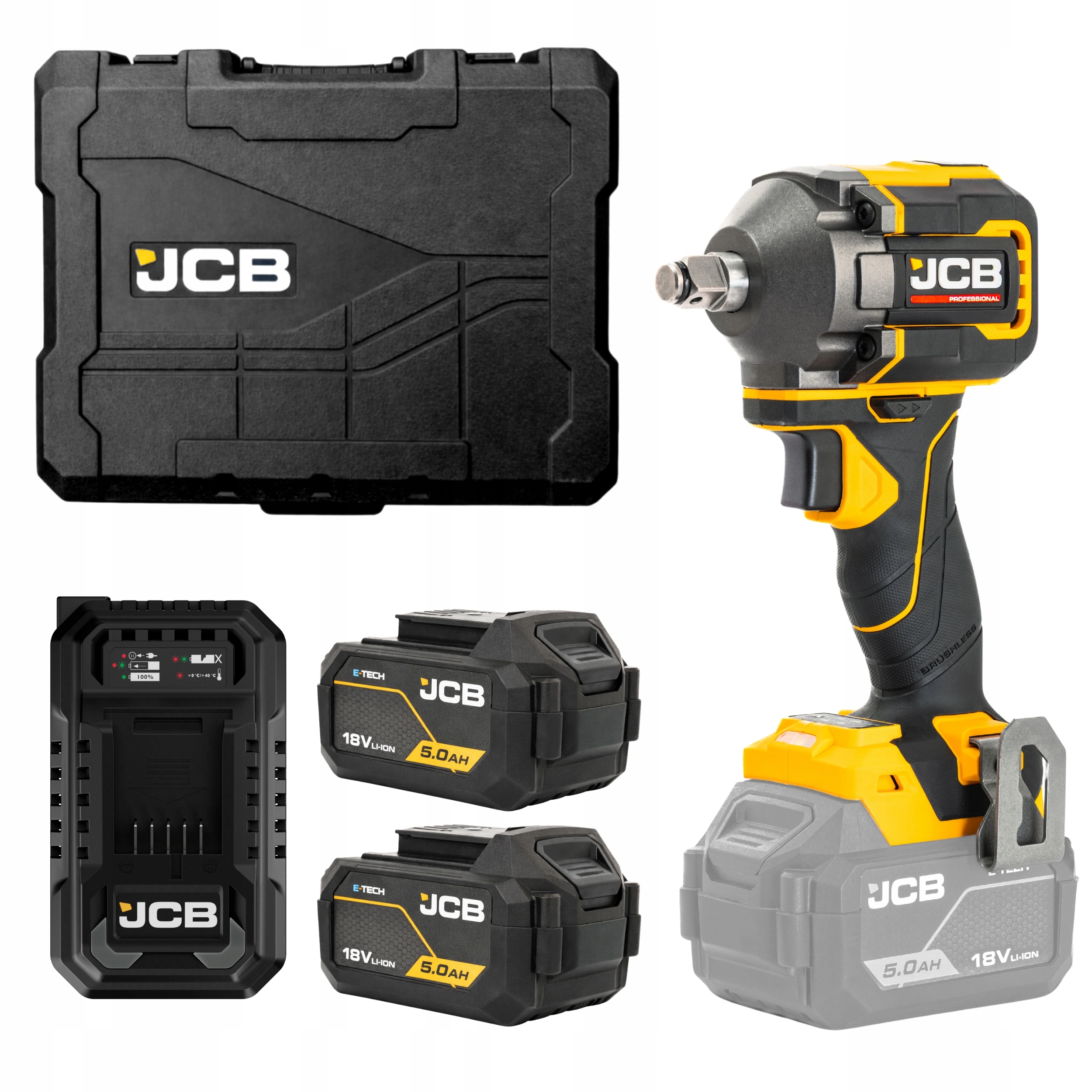 Jcb Professional 18V Klucz Udarowy 350Nm Ładowarka Baterie 2x 5Ah Walizka