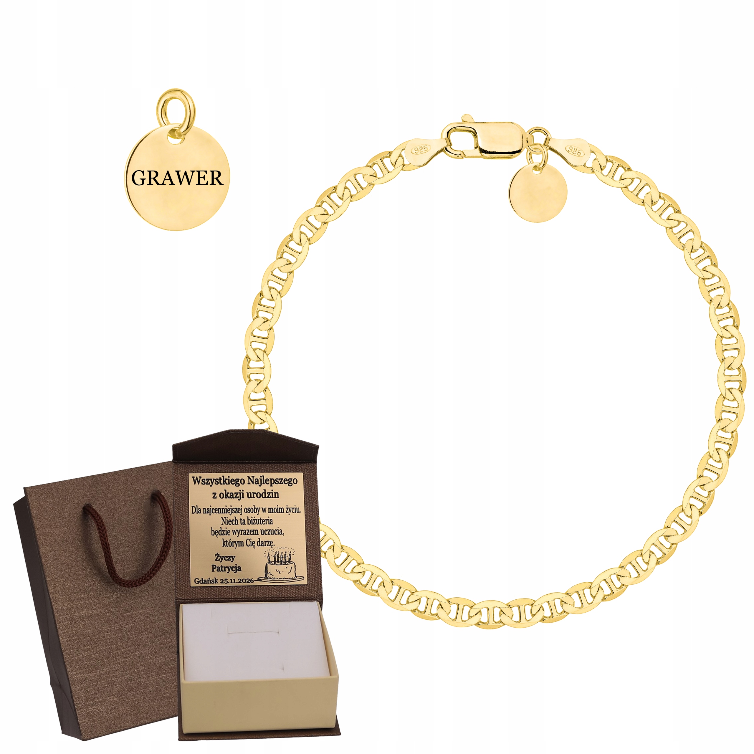 Zlatý Plný Pánský Náramek Gucci Solidní Ryzost 925 585 Gravírování Bonus